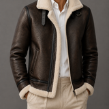 Men's Faux Shearling Aviator Jacket | Leather-Look