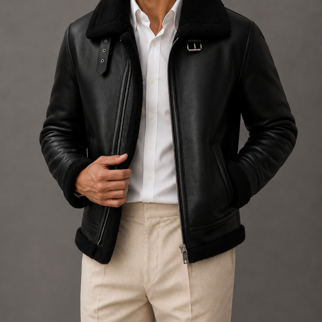 Men's Faux Shearling Aviator Jacket | Leather-Look