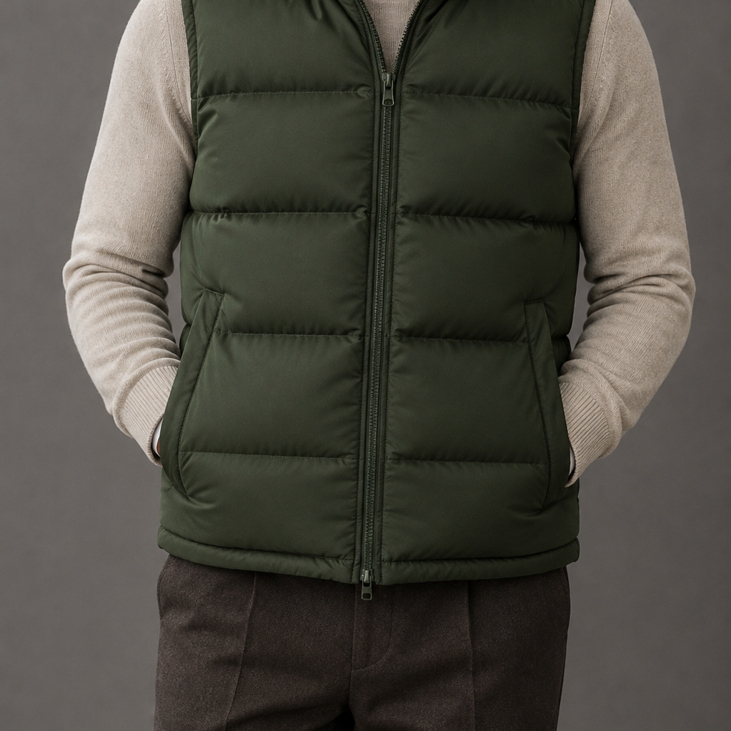 Men's Quilted Down Vest | Stand Collar