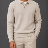 Men's Ribbed Knit Polo Collar Jumper