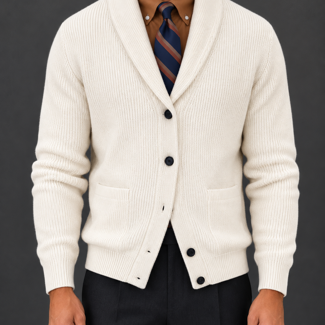 Men's Shawl Collar Ribbed Knit Cardigan