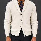 Men's Shawl Collar Ribbed Knit Cardigan