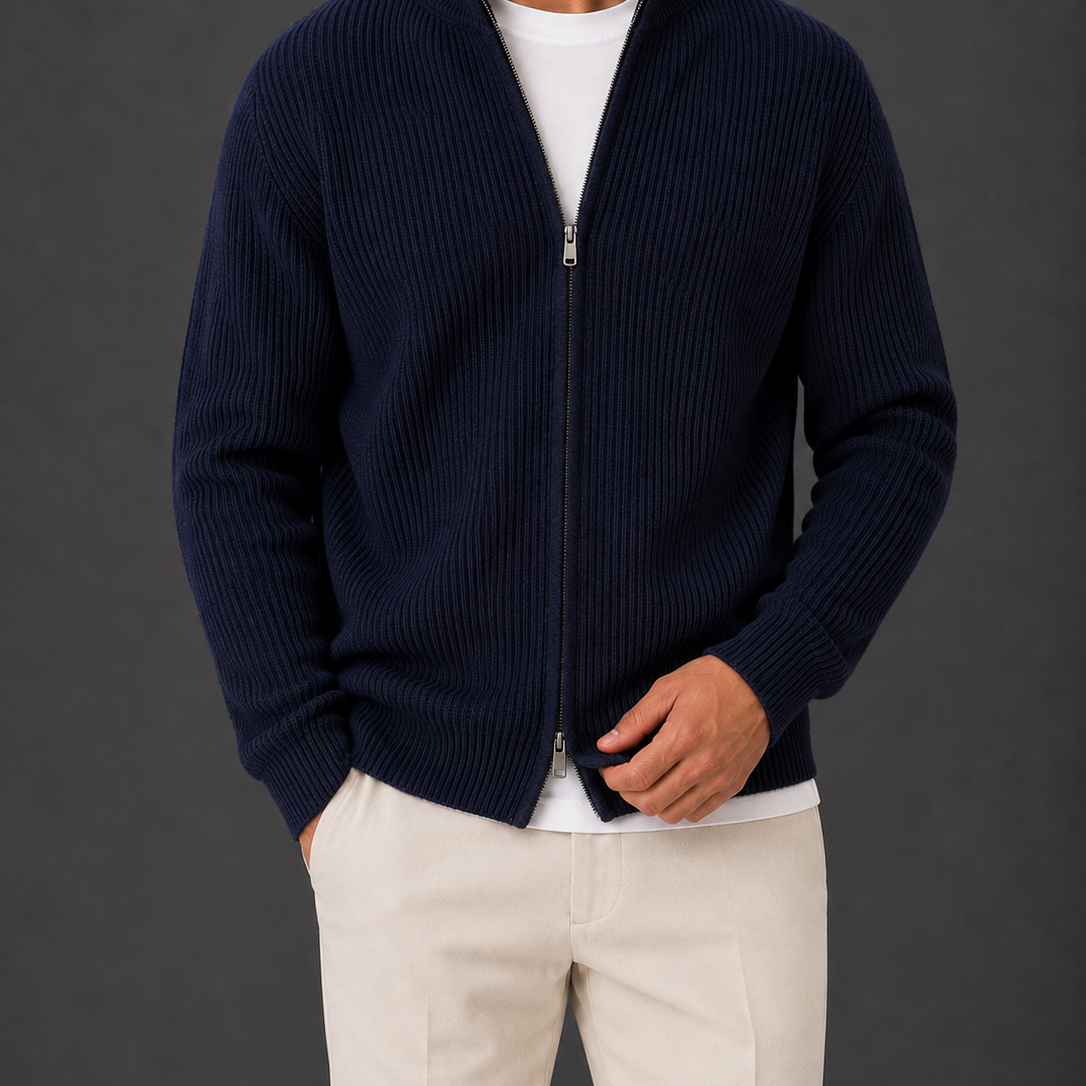 Men's Ribbed Knit Full-Zip Cardigan