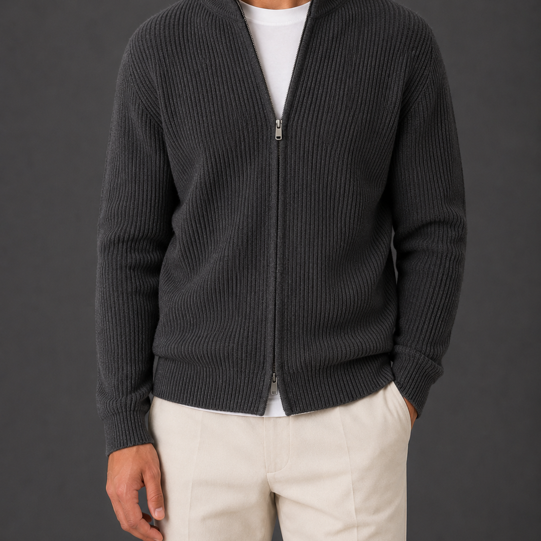 Men's Ribbed Knit Full-Zip Cardigan