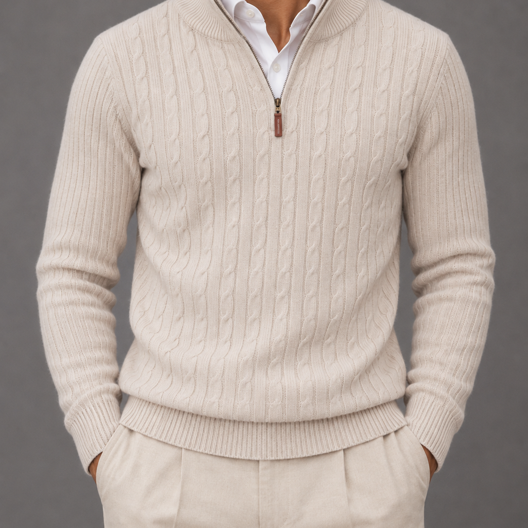 Men's Textured Quarter Zip Jumper | Funnel Neck