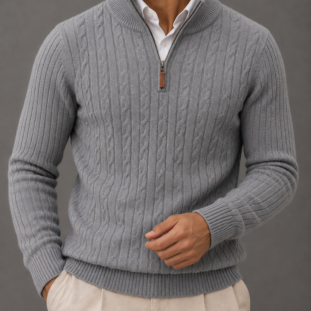 Men's Textured Quarter Zip Jumper | Funnel Neck