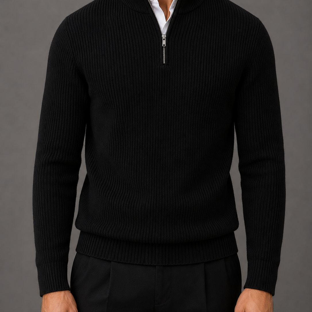 Men's Textured Quarter-Zip Sweater | Standing Collar