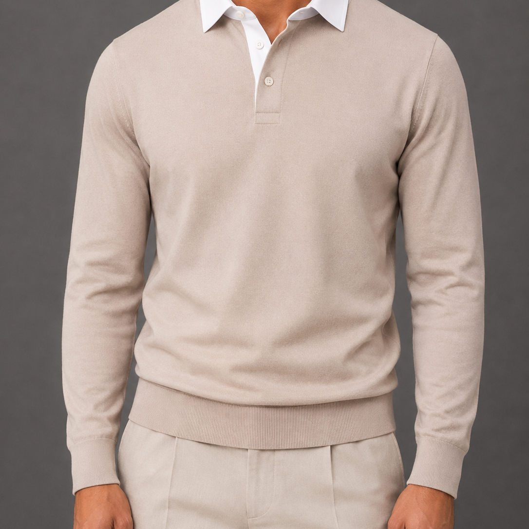 Men's Long-Sleeve Contrast Collar Polo