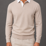 Men's Long-Sleeve Contrast Collar Polo