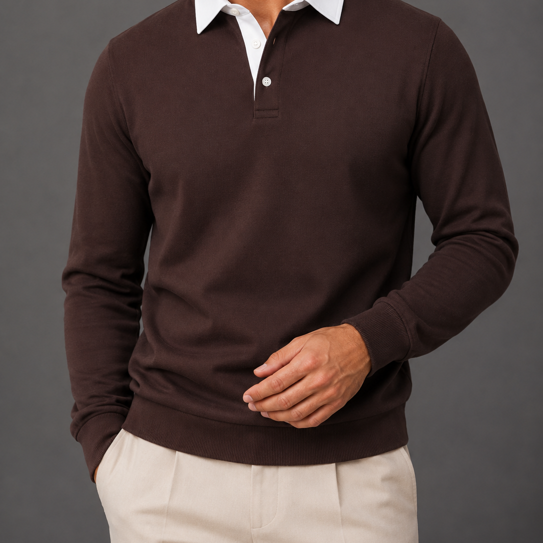 Men's Long-Sleeve Contrast Collar Polo