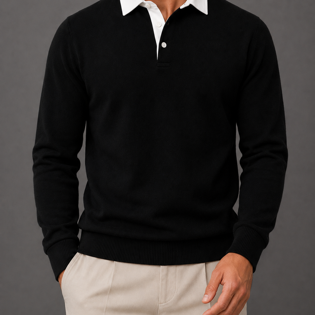 Men's Long-Sleeve Contrast Collar Polo