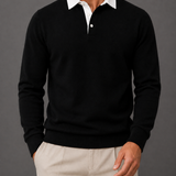 Men's Long-Sleeve Contrast Collar Polo