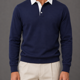 Men's Long-Sleeve Contrast Collar Polo