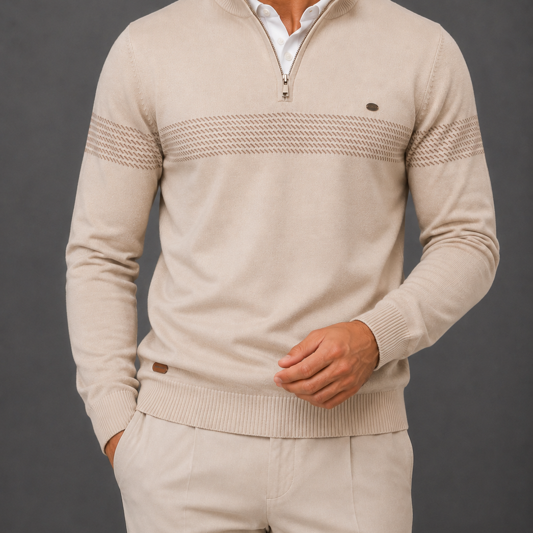 Men's Striped Quarter-Zip Jumper | Stand Collar