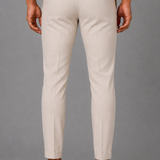 Tailored Chinos with Adjustable Waistband: Beige Pleated Trousers