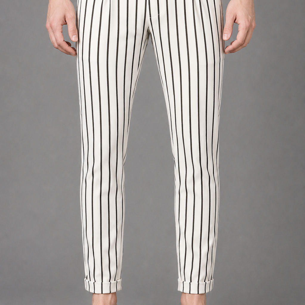 Striped Drawstring Trousers with Rolled Cuffs: Casual Pinstripe Pants