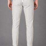 Striped Drawstring Trousers with Rolled Cuffs: Casual Pinstripe Pants