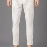 Striped Drawstring Trousers with Rolled Cuffs: Casual Pinstripe Pants