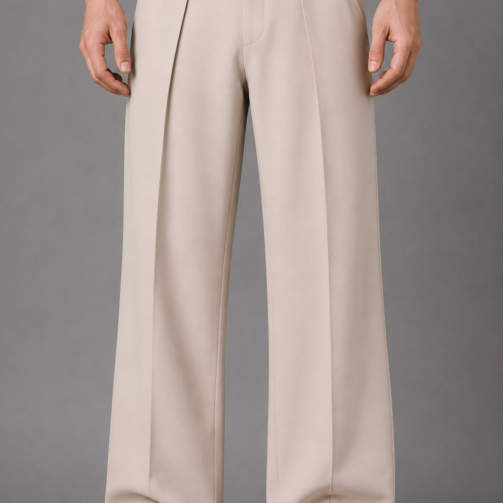 Wide Leg Pleated Trousers with Button Detail Pockets: Brown Tailored Pants