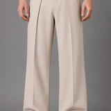 Wide Leg Pleated Trousers with Button Detail Pockets: Brown Tailored Pants