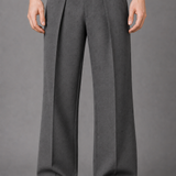 Wide Leg Pleated Trousers with Button Detail Pockets: Brown Tailored Pants