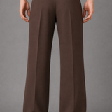Wide Leg Pleated Trousers with Button Detail Pockets: Brown Tailored Pants