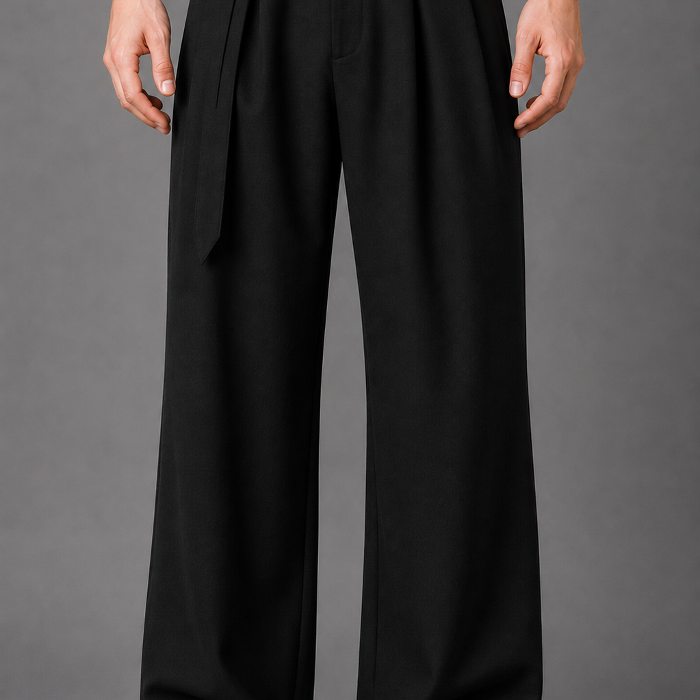 Belted Wide Leg Trousers with Oversized Buckle: Grey Marl Palazzo Pants