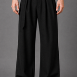 Belted Wide Leg Trousers with Oversized Buckle: Grey Marl Palazzo Pants