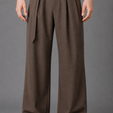 Belted Wide Leg Trousers with Oversized Buckle: Grey Marl Palazzo Pants