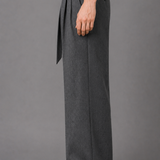 Belted Wide Leg Trousers with Oversized Buckle: Grey Marl Palazzo Pants