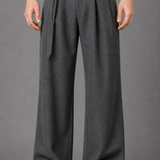 Belted Wide Leg Trousers with Oversized Buckle: Grey Marl Palazzo Pants