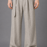 Belted Wide Leg Trousers with Oversized Buckle: Grey Marl Palazzo Pants