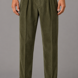 Corduroy Trousers with Turn Up Cuffs: Beige Tailored Pleated Pants