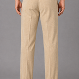 Corduroy Trousers with Turn Up Cuffs: Beige Tailored Pleated Pants