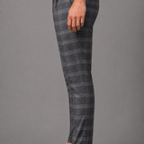 Slim Fit Plaid Trousers with Zip Fly: Beige Checked Tailored Pants