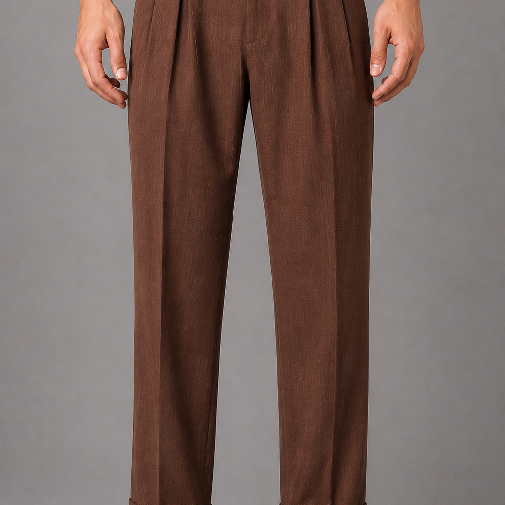 Pleated Trousers with Side Adjuster Straps: Black Wide Leg Turn Up Pants