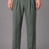 Pleated Trousers with Side Adjuster Straps: Black Wide Leg Turn Up Pants
