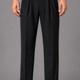 Pleated Trousers with Side Adjuster Straps: Black Wide Leg Turn Up Pants