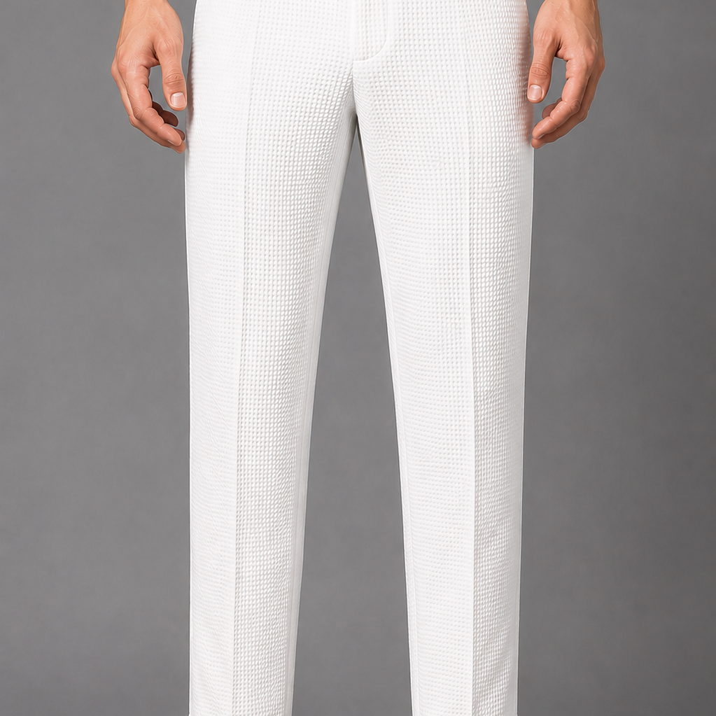 Textured Waffle Knit Trousers: Sage Green Slim Fit Tapered Pants