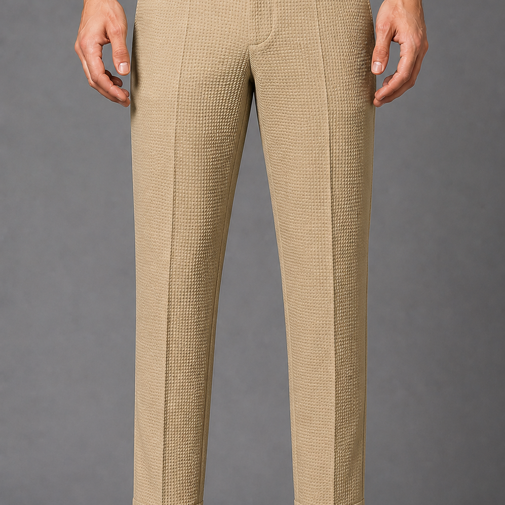 Textured Waffle Knit Trousers: Sage Green Slim Fit Tapered Pants