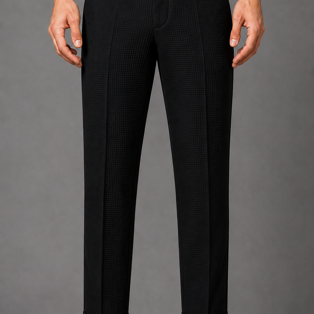 Textured Waffle Knit Trousers: Sage Green Slim Fit Tapered Pants