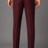 Cross Waistband Pleated Trousers with Side Buckles: Burgundy Cropped Pants