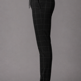 Grid Check Drawstring Jogger Trousers: Olive Windowpane Cuffed Pants
