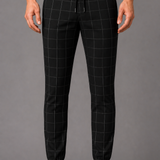 Grid Check Drawstring Jogger Trousers: Olive Windowpane Cuffed Pants