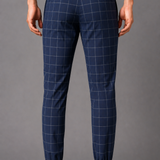 Grid Check Drawstring Jogger Trousers: Olive Windowpane Cuffed Pants