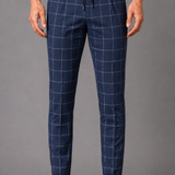 Grid Check Drawstring Jogger Trousers: Olive Windowpane Cuffed Pants
