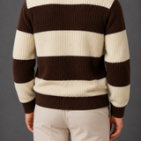Striped Knit Polo Sweater: Chunky Ribbed Rugby Style Jumper