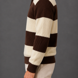 Striped Knit Polo Sweater: Chunky Ribbed Rugby Style Jumper