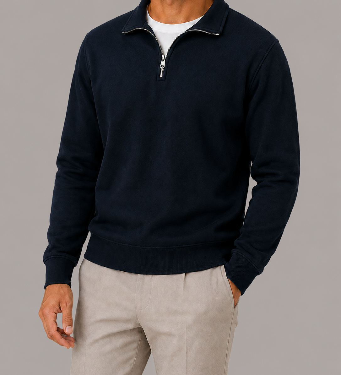 Men's Relaxed Fit Quarter-Zip Sweatshirt with Folded Collar