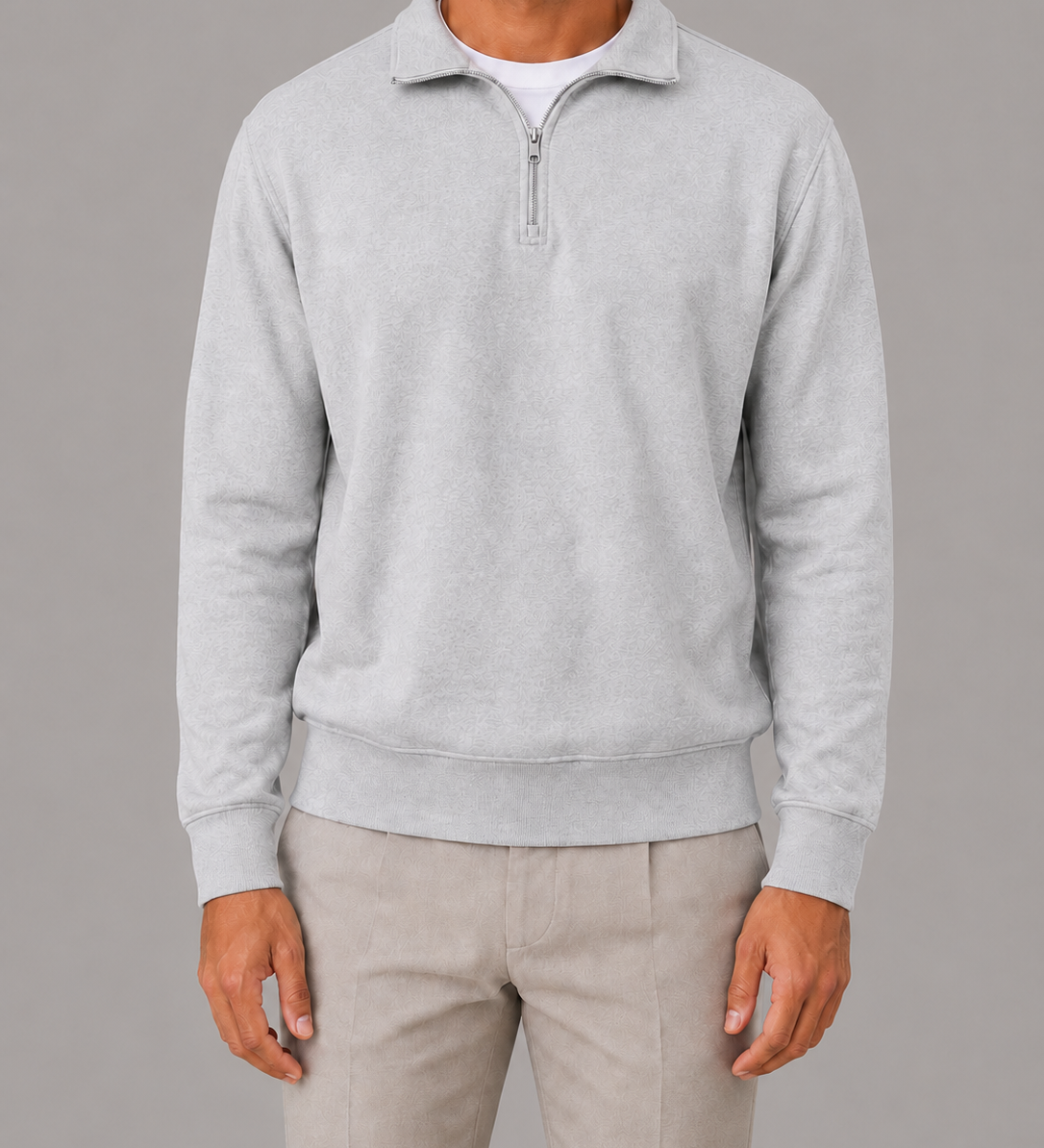 Men's Relaxed Fit Quarter-Zip Sweatshirt with Folded Collar